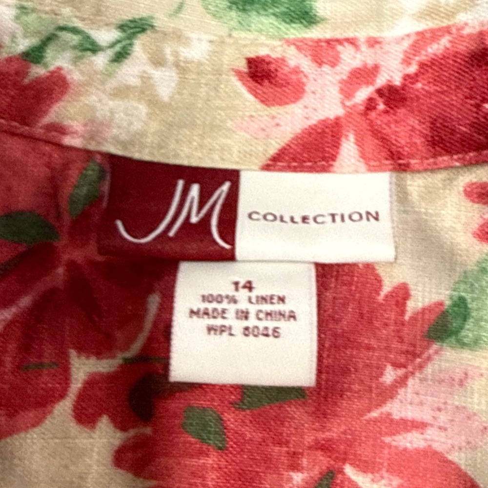 JM Collection 100% Linen Floral Button Front Top Blouse‎ Women's Size 14 - Picture 3 of 5